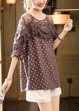 Load image into Gallery viewer, Art Coffee Lace Patchwork Dot Print Top Half Sleeve