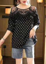 Load image into Gallery viewer, Art Coffee Lace Patchwork Dot Print Top Half Sleeve