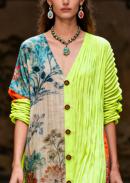 Art Colorblock Asymmetrical Patchwork Button Cotton Vacation Dress Summer