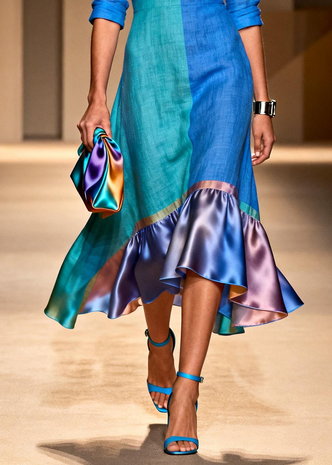 Art Colorblock Asymmetrical Patchwork Cotton Maxi Dress Summer