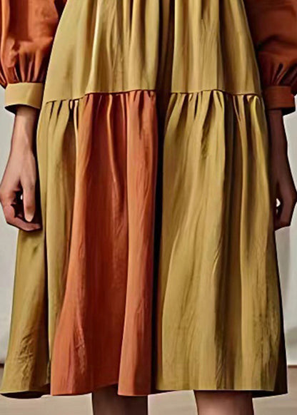 Art Colorblock Peter Pan Collar Patchwork Cotton Maxi Dresses Summer