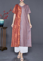 Art Colorblock V Neck Patchwork Silk Long Dress Summer
