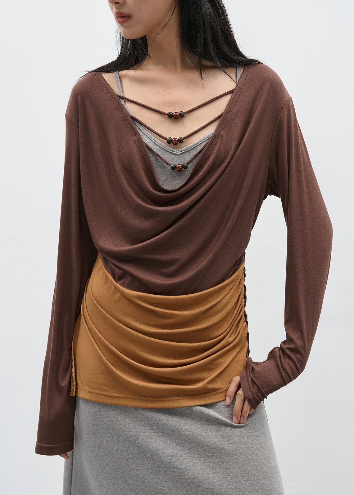 Art ColorblockC Wrinkled Patchwork Cotton Shirt And Dress Fall