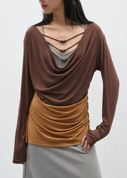 Art ColorblockC Wrinkled Patchwork Cotton Shirt And Dress Fall
