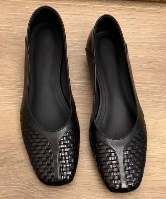 Art Flat Shoes For Women Black Faux Leather