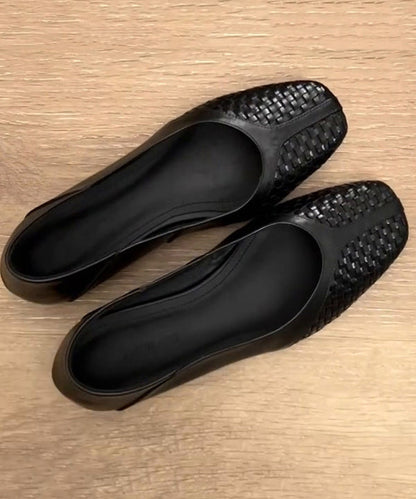Art Flat Shoes For Women Black Faux Leather