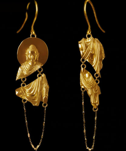 Art Gold Copper Overgild Buddha Statue Drop Earrings