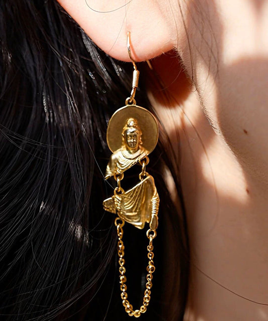 Art Gold Copper Overgild Buddha Statue Drop Earrings