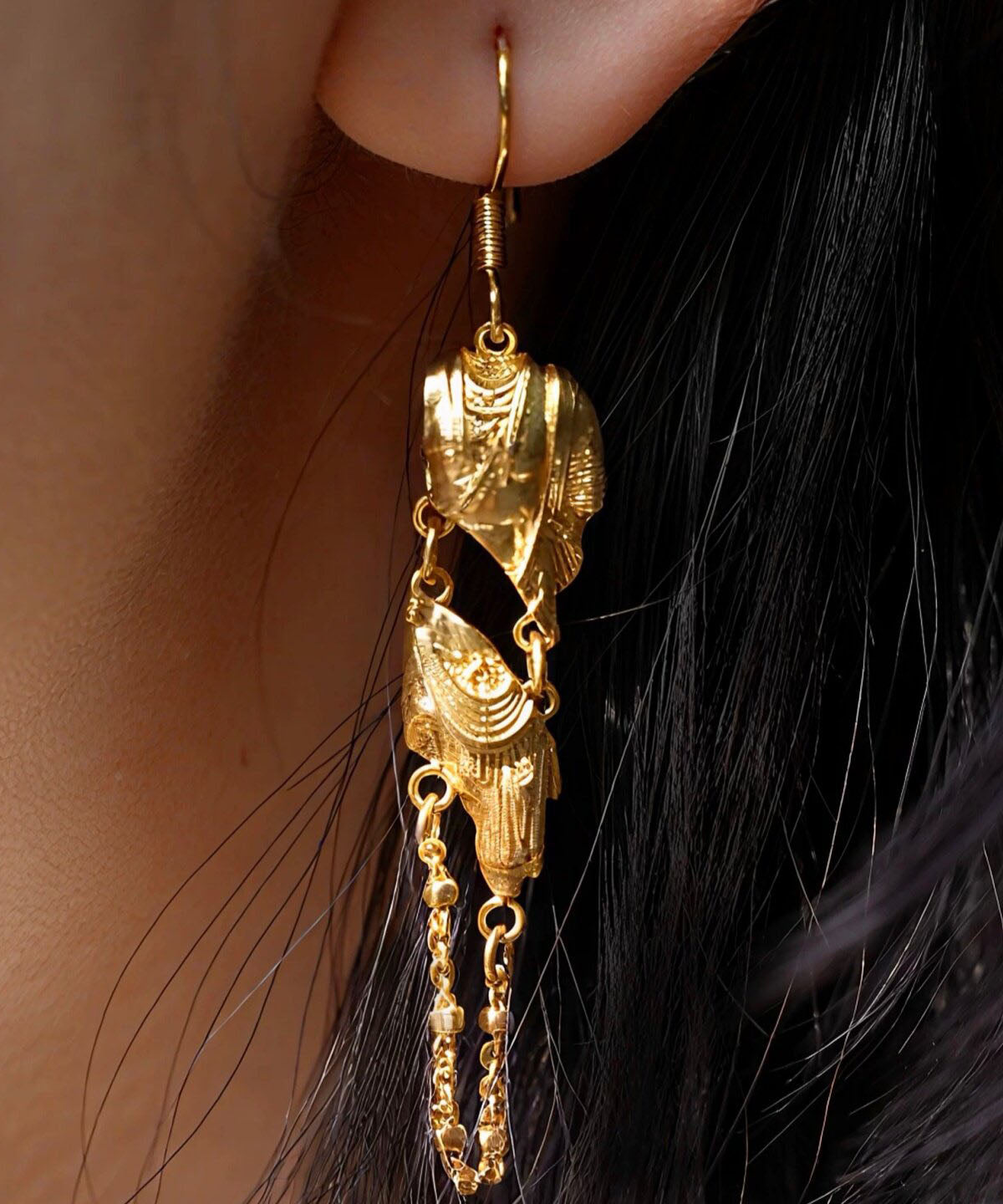 Art Gold Copper Overgild Buddha Statue Drop Earrings