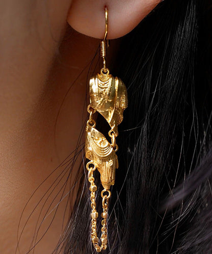Art Gold Copper Overgild Buddha Statue Drop Earrings