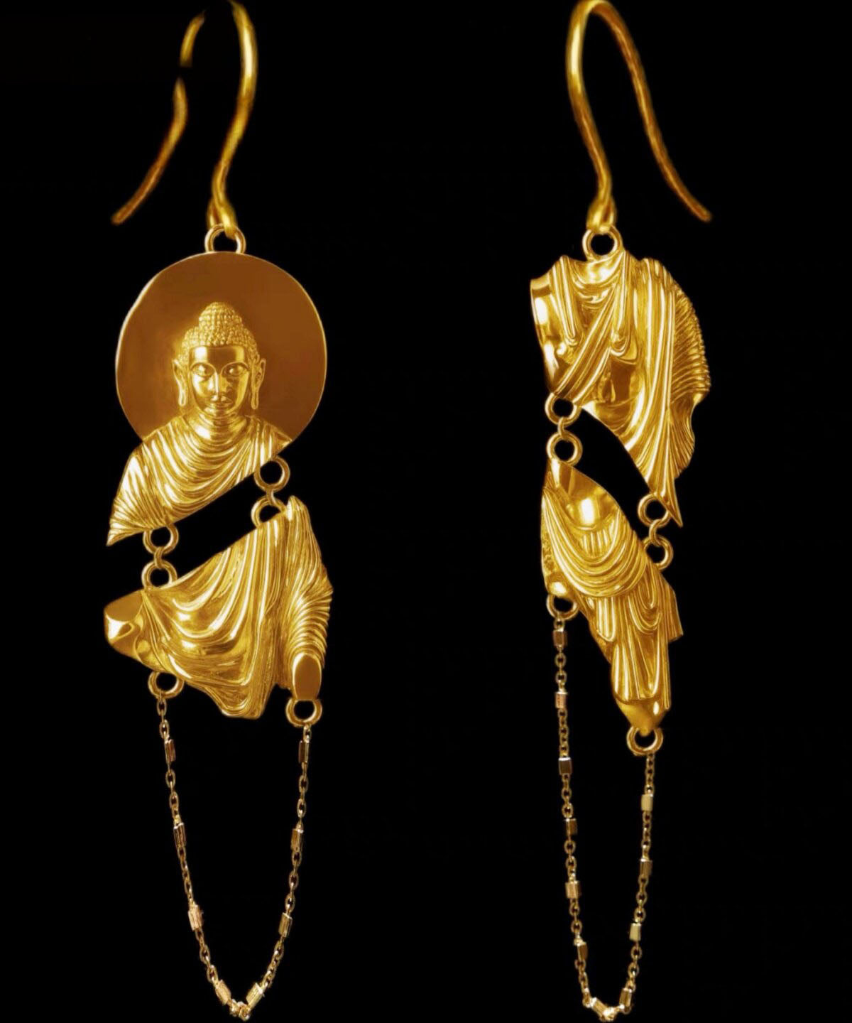 Art Gold Copper Overgild Buddha Statue Drop Earrings