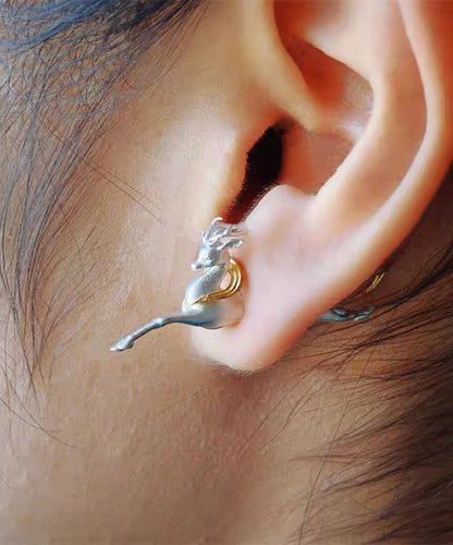 Art Gold Streamers Dunhuang Little Deer Gold Plated Single Stud Earrings