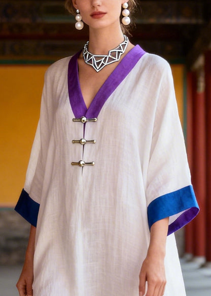 Art Gradient Color Oversized Side Open Cotton Maxi Dresses Summer