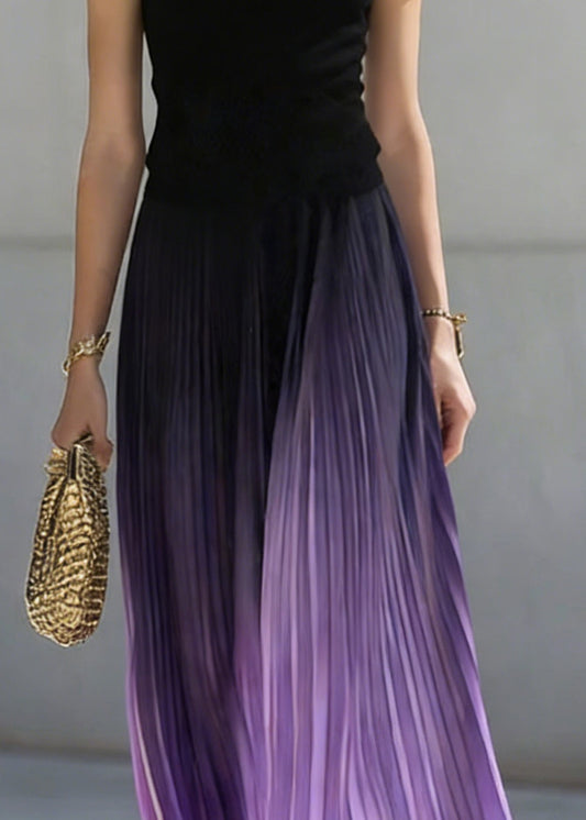 Art Gradient Color Wrinkled Elastic Waist Skirts Summer