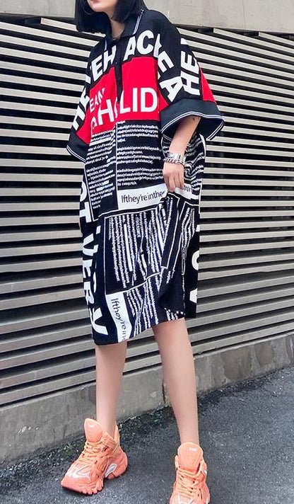 Art Graphic Patchwork Cotton Button Summer Dresses - SooLinen