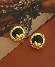Load image into Gallery viewer, Art Green Copper Overgild 14K Gold Gem Stone Stud Earrings