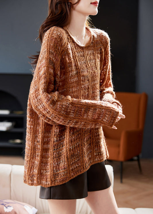 Art Green Cozy Hollow Out Cotton Knit Sweaters Batwing Sleeve