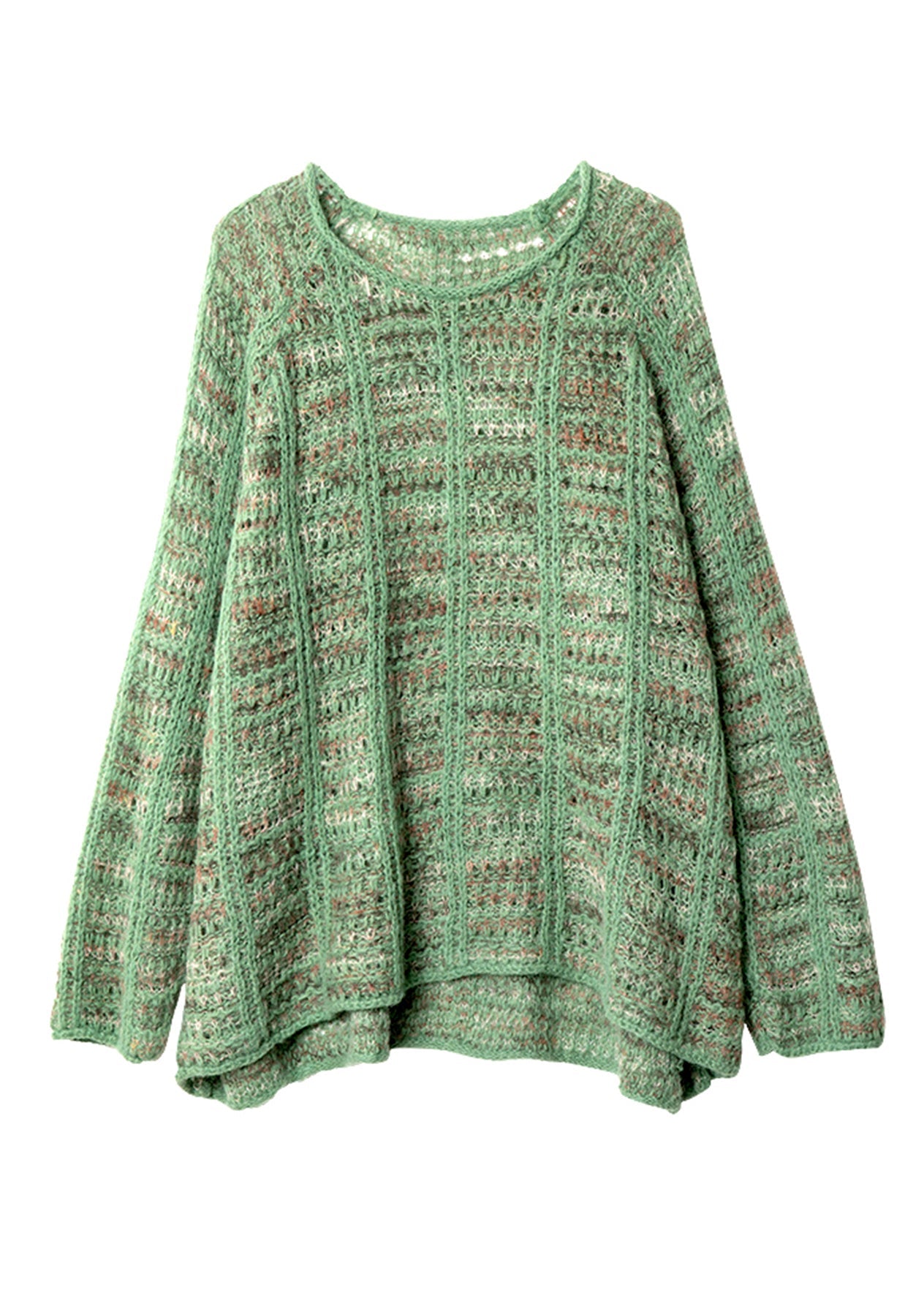 Art Green Cozy Hollow Out Cotton Knit Sweaters Batwing Sleeve