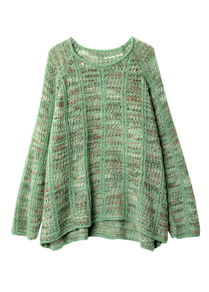 Art Green Cozy Hollow Out Cotton Knit Sweaters Batwing Sleeve
