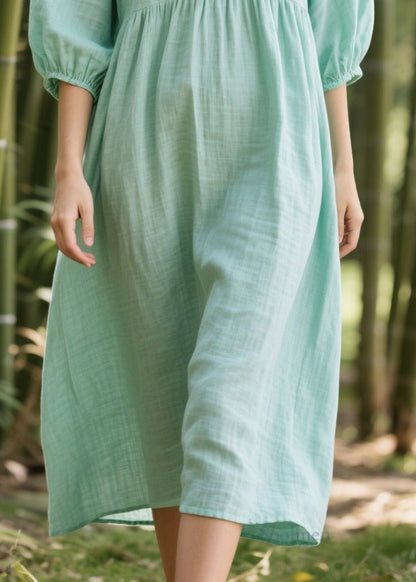 Art Green Oversized Patchwork Lace Cotton Dresses Bracelet Sleeve