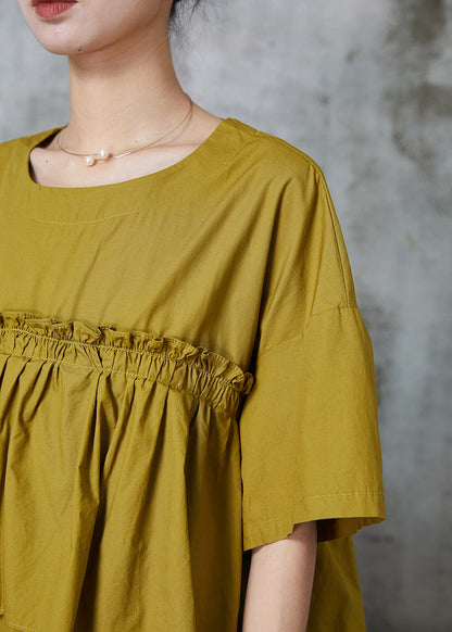 Art Green Ruffled Patchwork Cotton Robe Dresses Summer