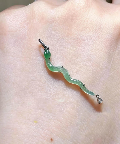 Art Green Sterling Silver Zircon Jade Snake DIY Beads