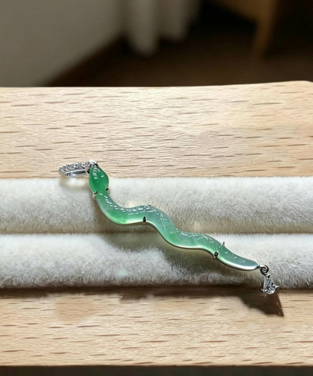 Art Green Sterling Silver Zircon Jade Snake DIY Beads