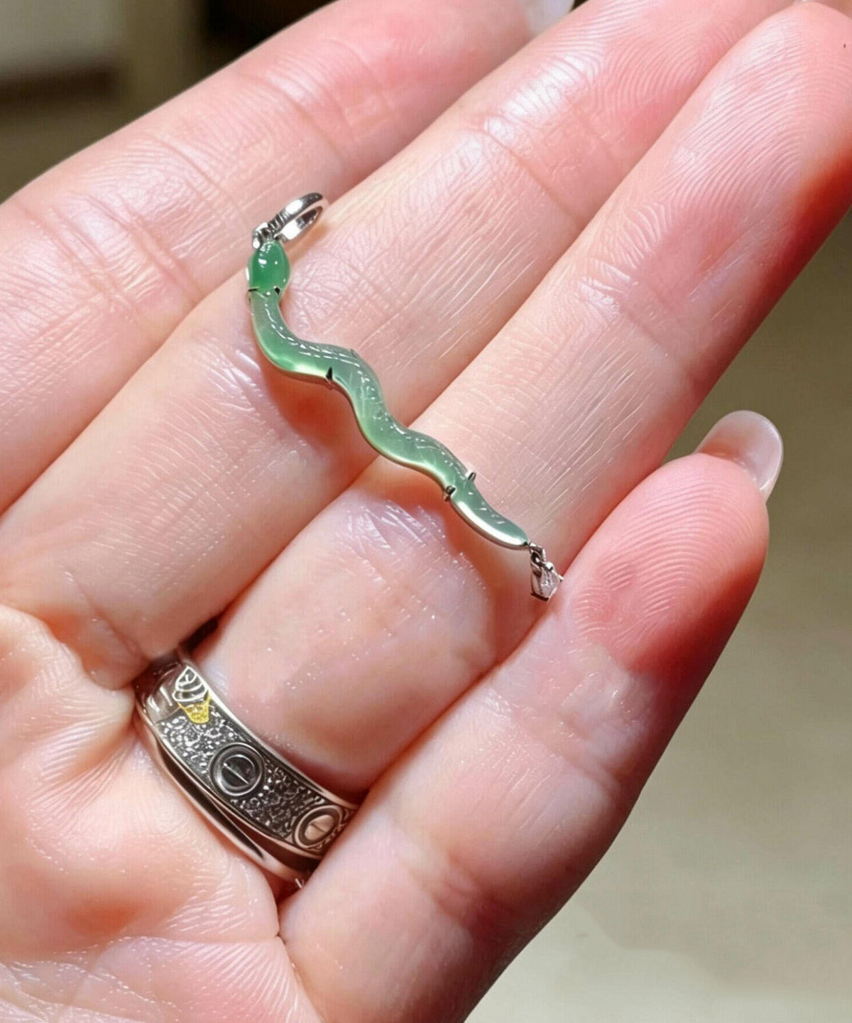 Art Green Sterling Silver Zircon Jade Snake DIY Beads