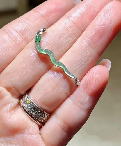 Art Green Sterling Silver Zircon Jade Snake DIY Beads