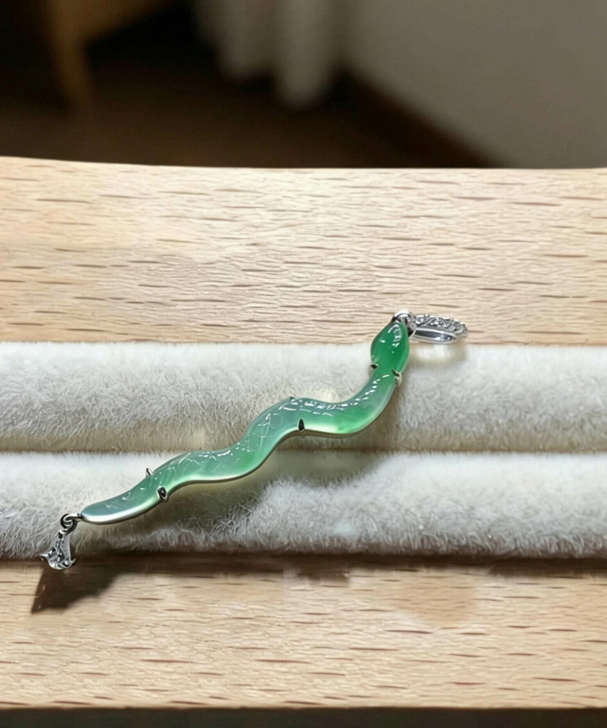 Art Green Sterling Silver Zircon Jade Snake DIY Beads