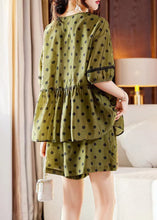 Load image into Gallery viewer, Art Green V Neck Lace Patchwork Shirts And Shorts Silk Two Piece Set Summer