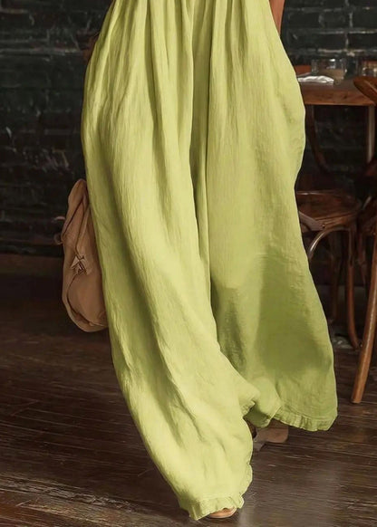 Art Green V Neck Patchwork Lace-Trimmed Jumpsuits Summer