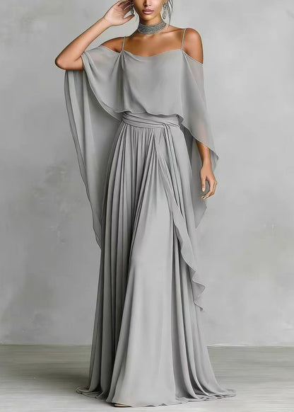 Art Grey Asymmetrical Draping Chiffon Two Pieces Set Summer