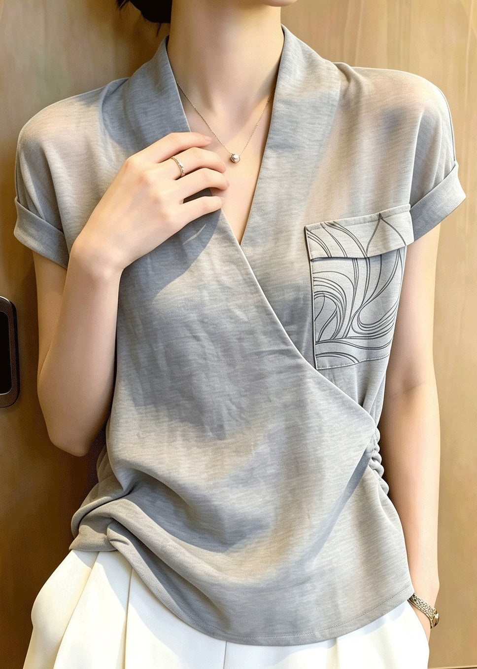Art Grey Cross Strap Patchwork Cotton Tops Summer