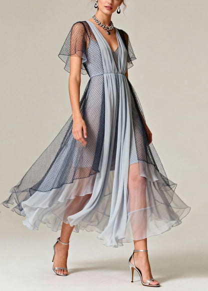 Art Grey Hollow Out Exra Large Hem Tulle Maxi Dresses Summer