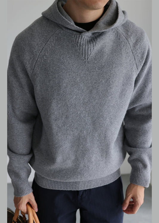 Art Grey Hooded Thick Woolen Sweater Men Winter