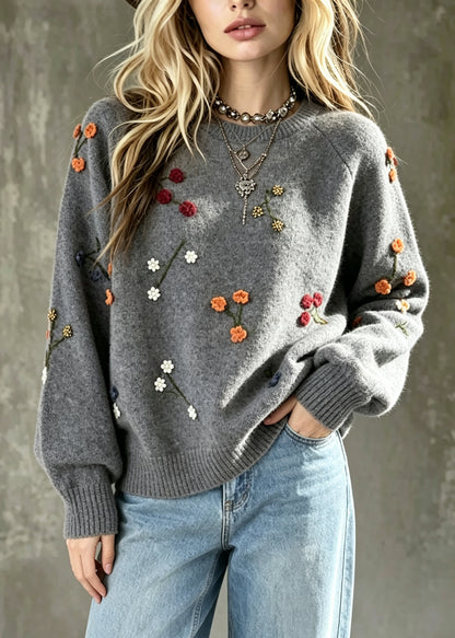 Art Grey Oversized Strawberry Thick Knit Sweater Winter