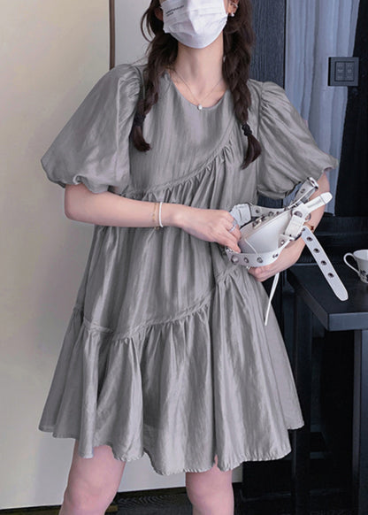 Art Grey Oversized Wrinkled Silk Day Dress Summer