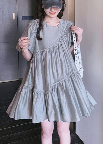 Art Grey Oversized Wrinkled Silk Day Dress Summer