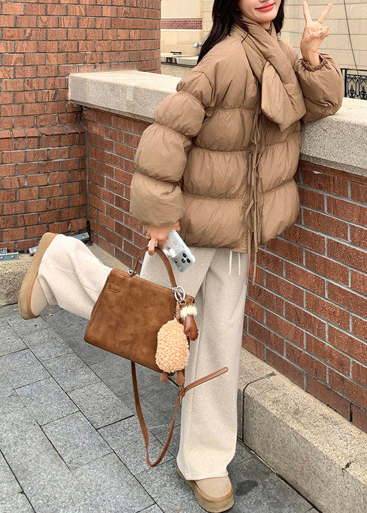 Art Khaki Oversized With Scarf Thick Duck Down Down Coat Winter