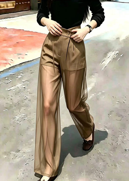 Art Khaki Sheer Draping Tulle Pants Summer