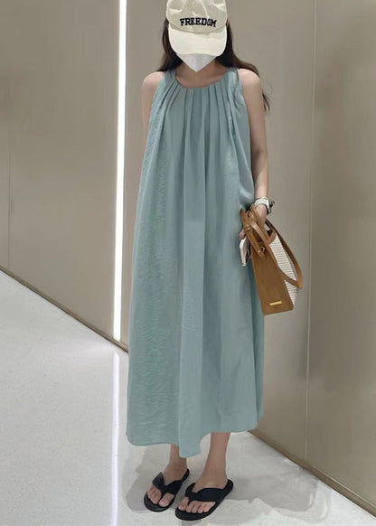 Art Lake Blue Backless Cotton A Line Holiday Dress Sleeveless