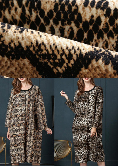 Art Leopard O-Neck Cotton Long sleeve Spring Long Dress - SooLinen