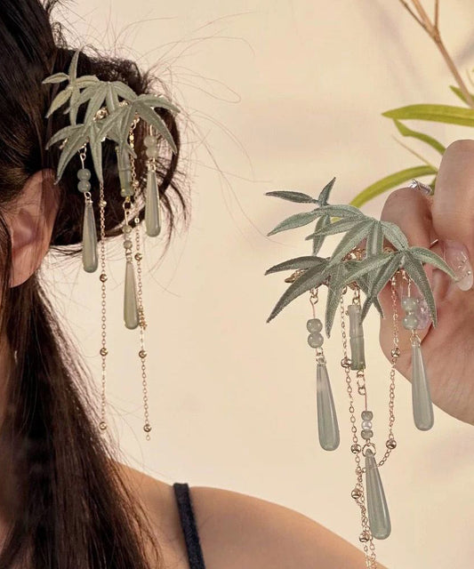 Art Light Green Overgild Coloured Glaze Resin Tassel Hairpin