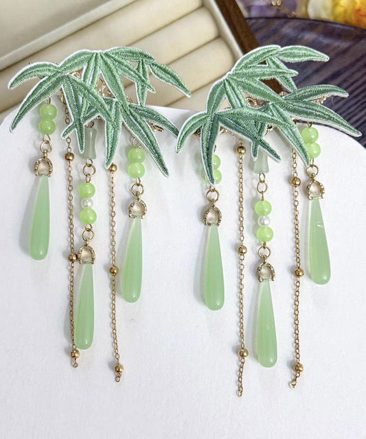 Art Light Green Overgild Coloured Glaze Resin Tassel Hairpin
