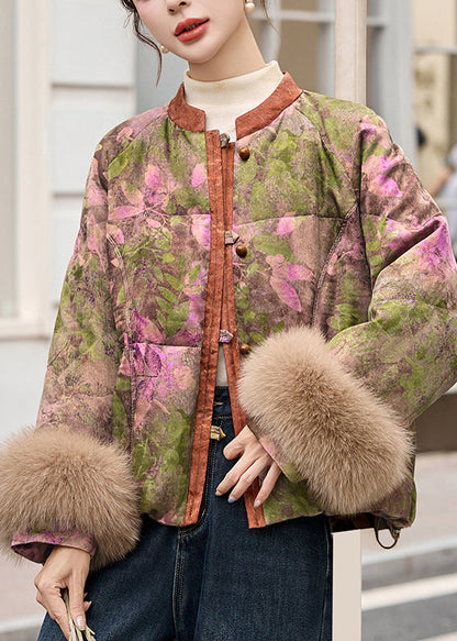Art Mandarin Collar Print Fox Fur Duck Down Down Coat Winter