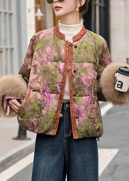 Art Mandarin Collar Print Fox Fur Duck Down Down Coat Winter