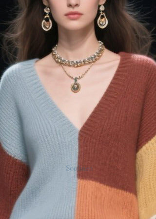 Art Mixed Color Oversized Patchwork Lace Knit Pullover Fall