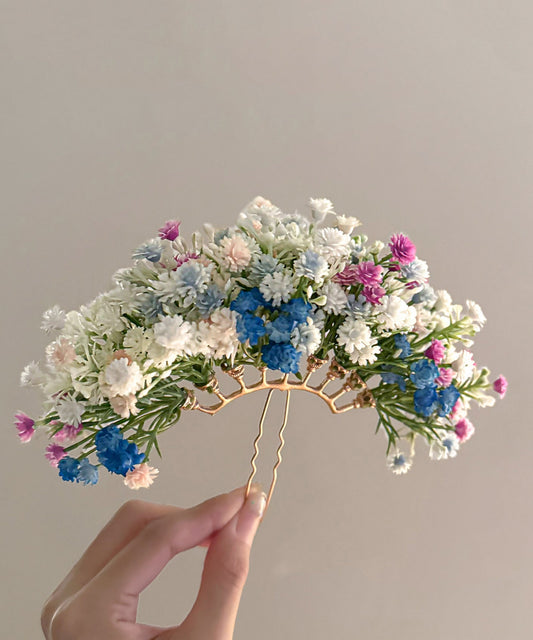 Art Multicolor Acrylic Alloy Floral Baby's Breath U-Shaped Hairpin