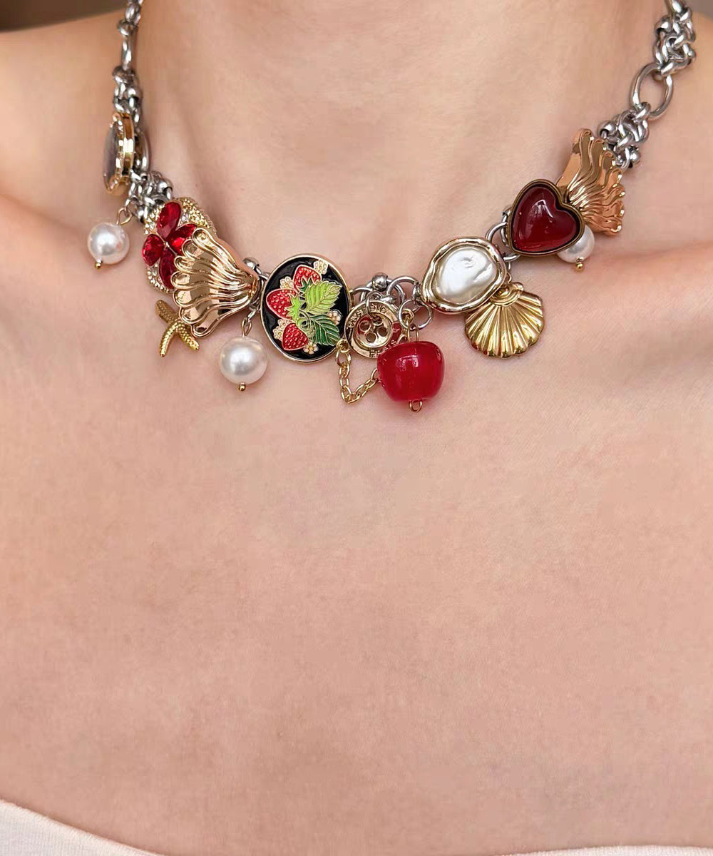 Art Multicolor Stainless Steel Shell Pearl Pendant Necklace